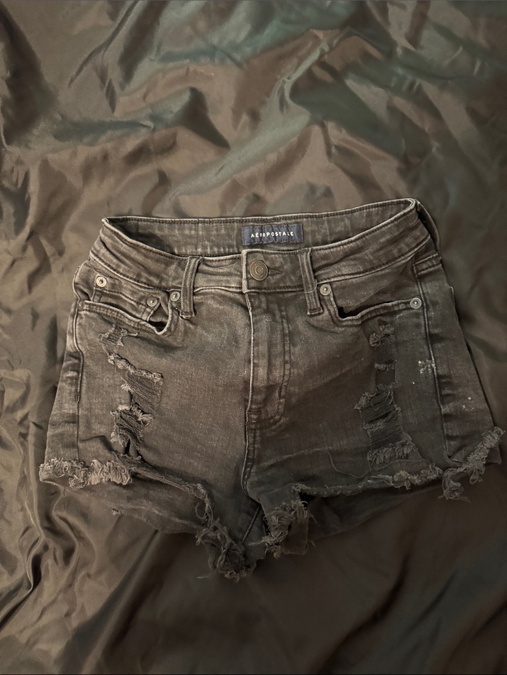 Aeropostale Women's Distressed Gray/Black Denim Cutoff Shorts